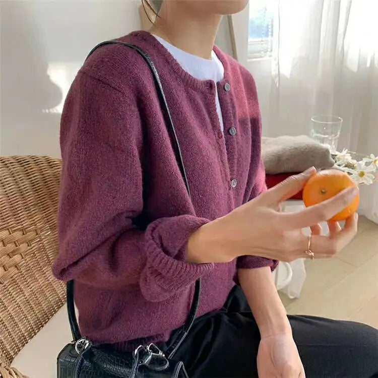 Cashmere Sweater Cardigan Women Single Breasted Long Sleeve Elegant Vintage Jumper Solid Wool Knitted Autumn Winter Outwear X452