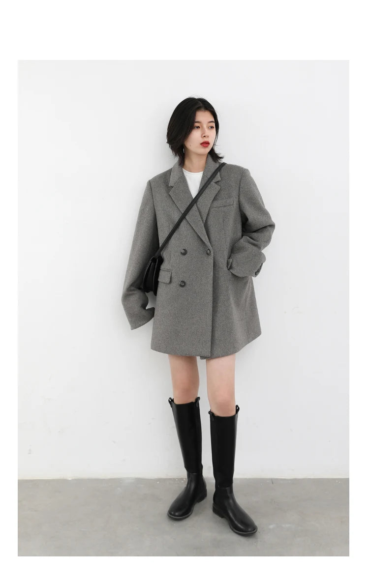 CHIC VEN Women Wool Blend Coat Solid Mid Long Woolen Blazer Thick Warm Blouse Women's Overcoat Office Lady Tops Autumn Winter