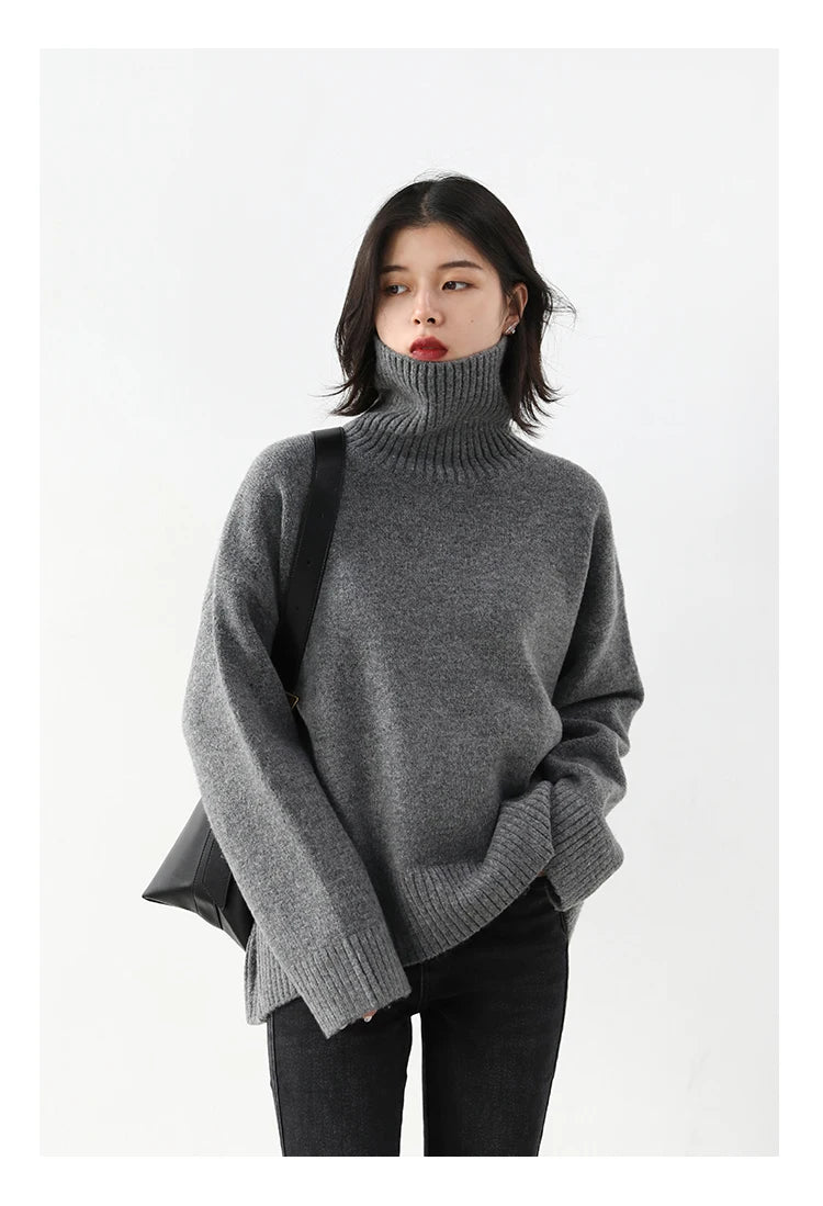 CHIC VEN Fashion Women's Loose Turtleneck Sweaters Warm Solid Pullover Knitwear Basic Female Jumpers Autumn Winter 2023