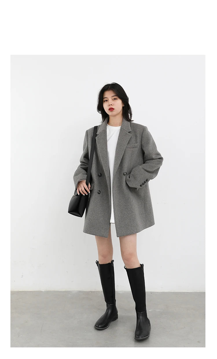 CHIC VEN Women Wool Blend Coat Solid Mid Long Woolen Blazer Thick Warm Blouse Women's Overcoat Office Lady Tops Autumn Winter