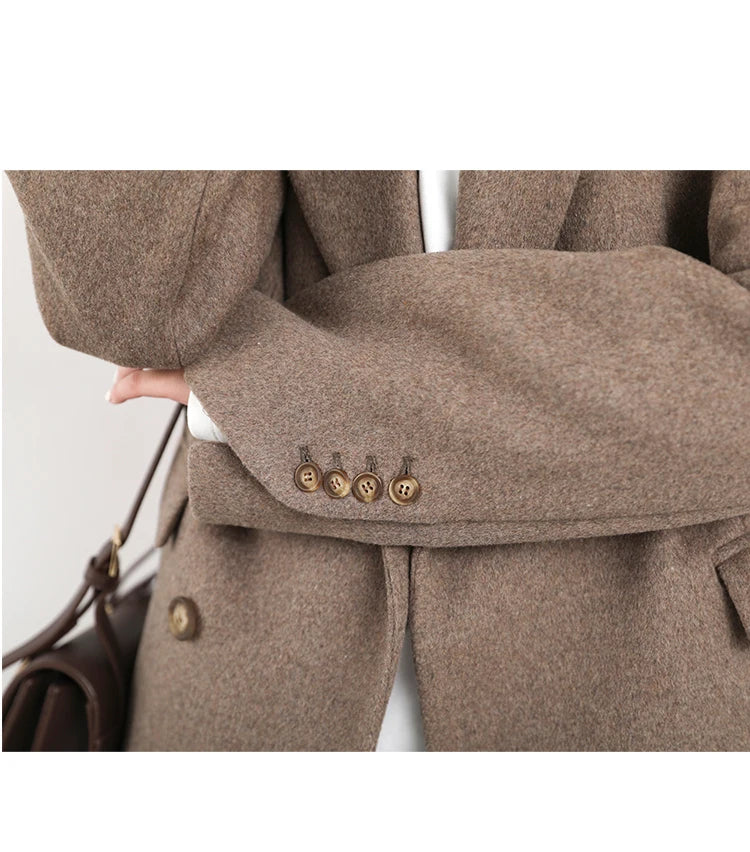 CHIC VEN Women Wool Blend Coat Solid Mid Long Woolen Blazer Thick Warm Blouse Women's Overcoat Office Lady Tops Autumn Winter