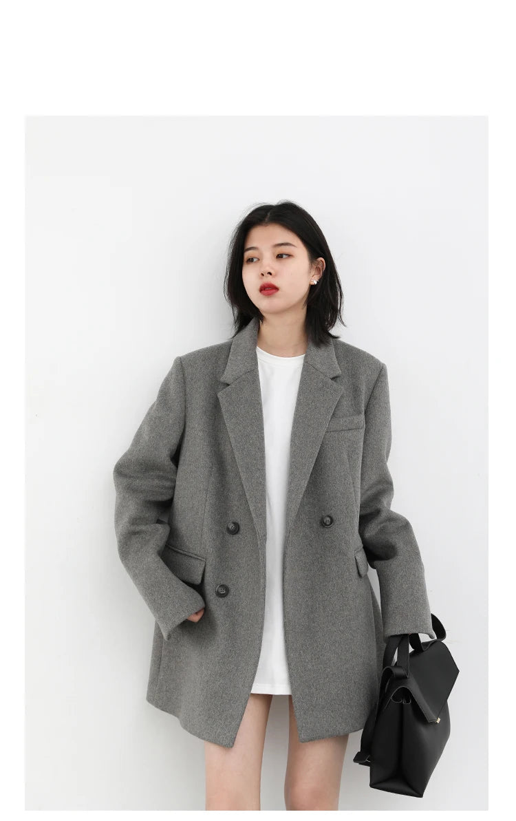 CHIC VEN Women Wool Blend Coat Solid Mid Long Woolen Blazer Thick Warm Blouse Women's Overcoat Office Lady Tops Autumn Winter