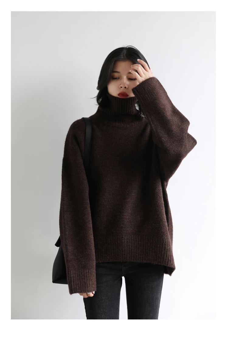 CHIC VEN Fashion Women's Loose Turtleneck Sweaters Warm Solid Pullover Knitwear Basic Female Jumpers Autumn Winter 2023