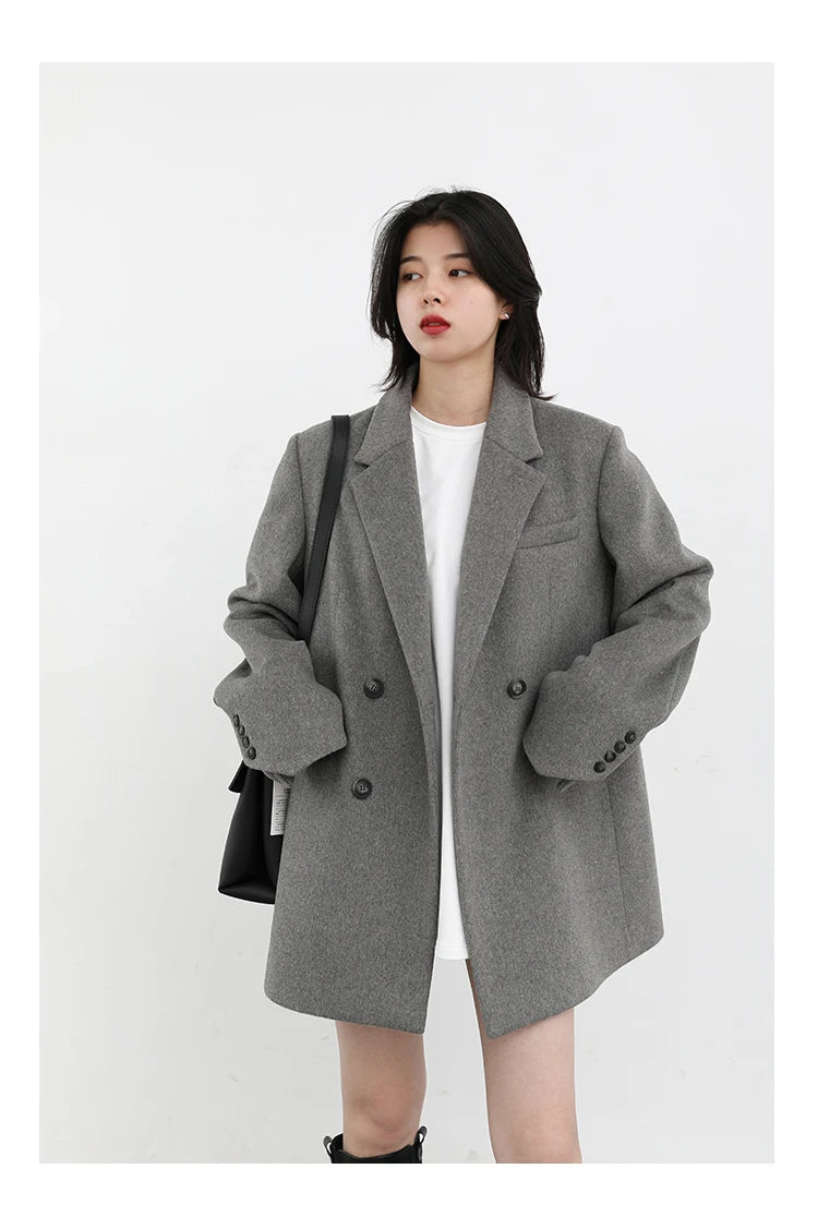 CHIC VEN Women Wool Blend Coat Solid Mid Long Woolen Blazer Thick Warm Blouse Women's Overcoat Office Lady Tops Autumn Winter