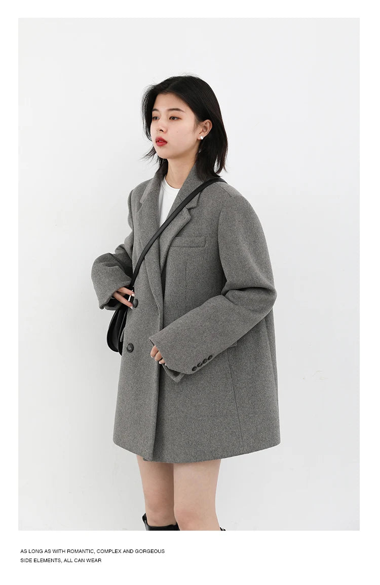 CHIC VEN Women Wool Blend Coat Solid Mid Long Woolen Blazer Thick Warm Blouse Women's Overcoat Office Lady Tops Autumn Winter