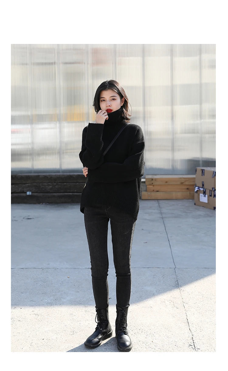 CHIC VEN Fashion Women's Loose Turtleneck Sweaters Warm Solid Pullover Knitwear Basic Female Jumpers Autumn Winter 2023