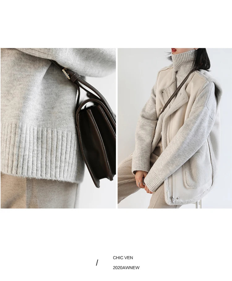 CHIC VEN Fashion Women's Loose Turtleneck Sweaters Warm Solid Pullover Knitwear Basic Female Jumpers Autumn Winter 2023