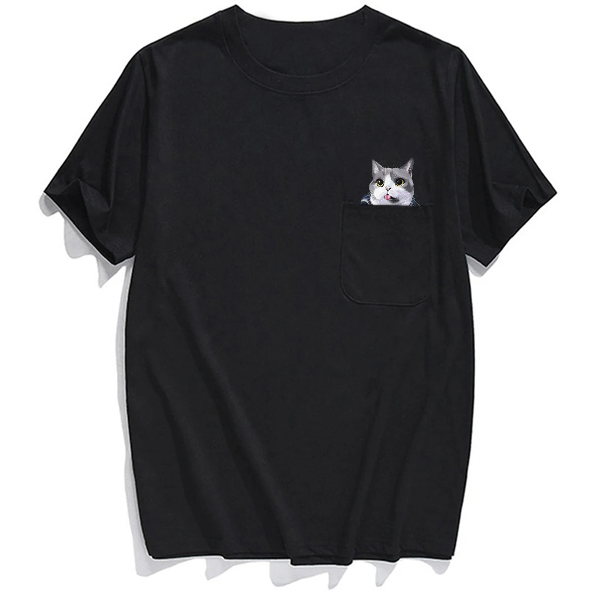 CLOOCL Animal T-Shirt Fashion Brand Summer Pocket Cat Stickers Printed T-shirt Men's Women Shirts Hip Hop Tops Funny Cotton Tees