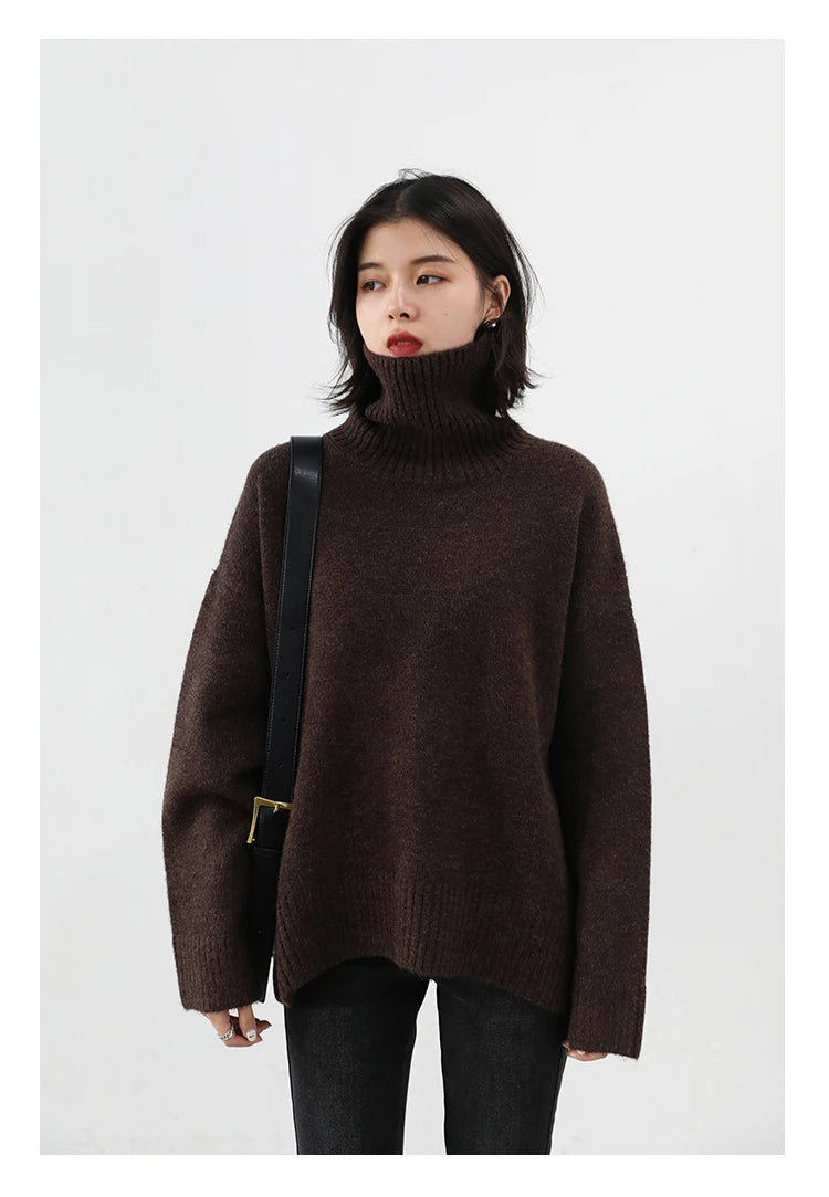 CHIC VEN Fashion Women's Loose Turtleneck Sweaters Warm Solid Pullover Knitwear Basic Female Jumpers Autumn Winter 2023