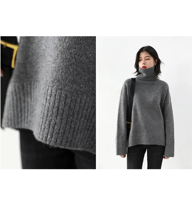 CHIC VEN Fashion Women's Loose Turtleneck Sweaters Warm Solid Pullover Knitwear Basic Female Jumpers Autumn Winter 2023