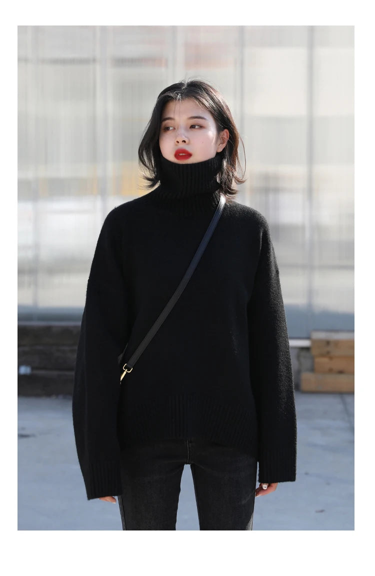 CHIC VEN Fashion Women's Loose Turtleneck Sweaters Warm Solid Pullover Knitwear Basic Female Jumpers Autumn Winter 2023