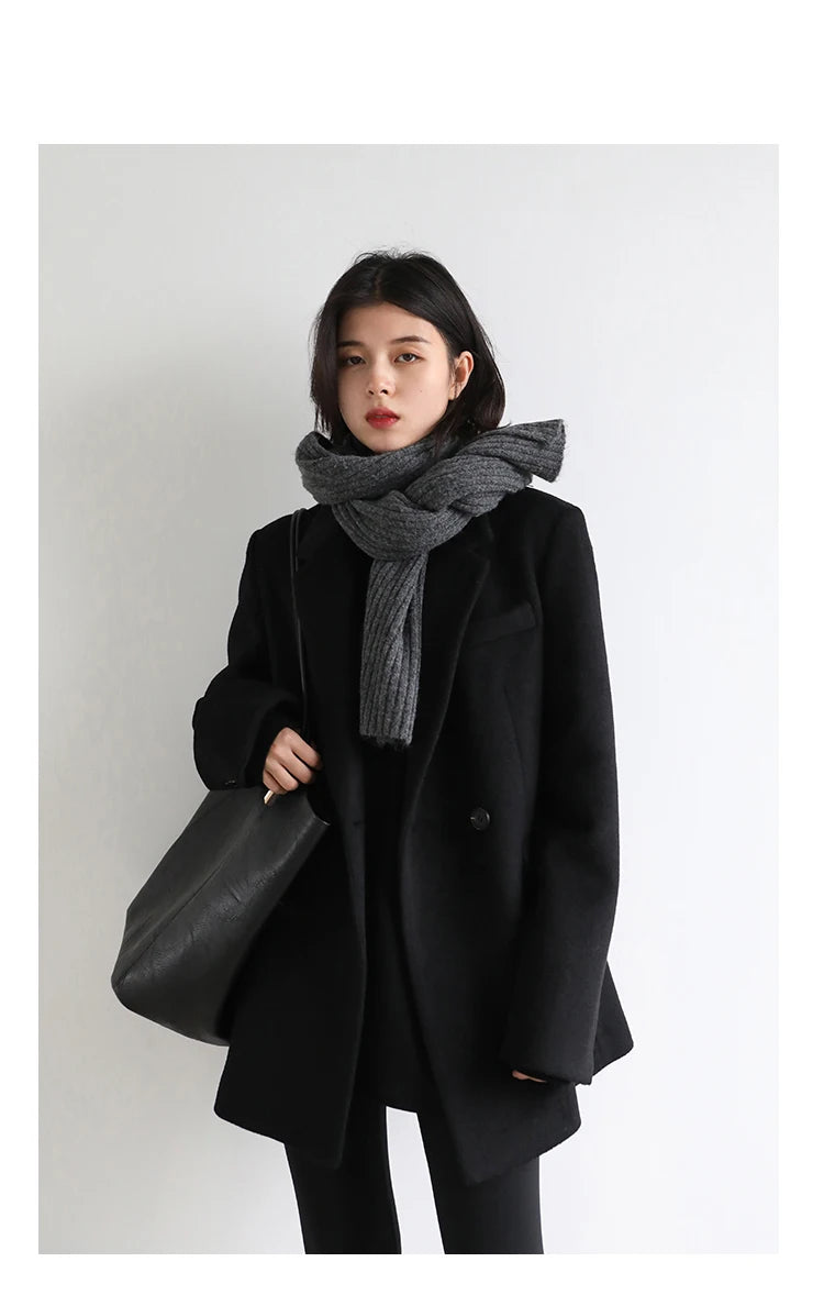 CHIC VEN Women Wool Blend Coat Solid Mid Long Woolen Blazer Thick Warm Blouse Women's Overcoat Office Lady Tops Autumn Winter