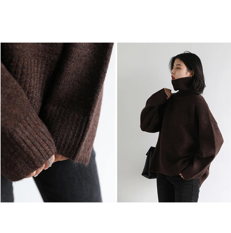 CHIC VEN Fashion Women's Loose Turtleneck Sweaters Warm Solid Pullover Knitwear Basic Female Jumpers Autumn Winter 2023