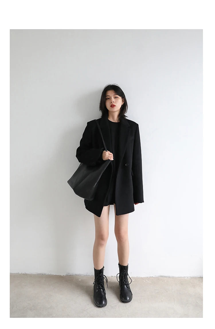 CHIC VEN Women Wool Blend Coat Solid Mid Long Woolen Blazer Thick Warm Blouse Women's Overcoat Office Lady Tops Autumn Winter