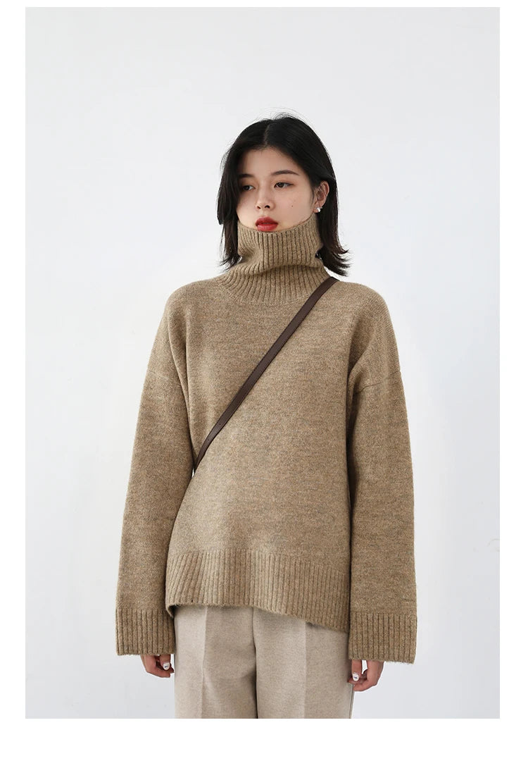 CHIC VEN Fashion Women's Loose Turtleneck Sweaters Warm Solid Pullover Knitwear Basic Female Jumpers Autumn Winter 2023