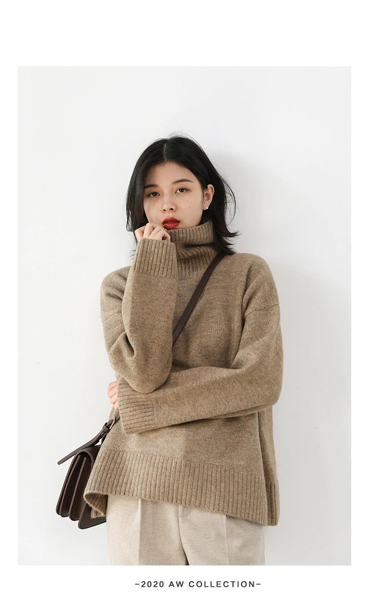 CHIC VEN Fashion Women's Loose Turtleneck Sweaters Warm Solid Pullover Knitwear Basic Female Jumpers Autumn Winter 2023