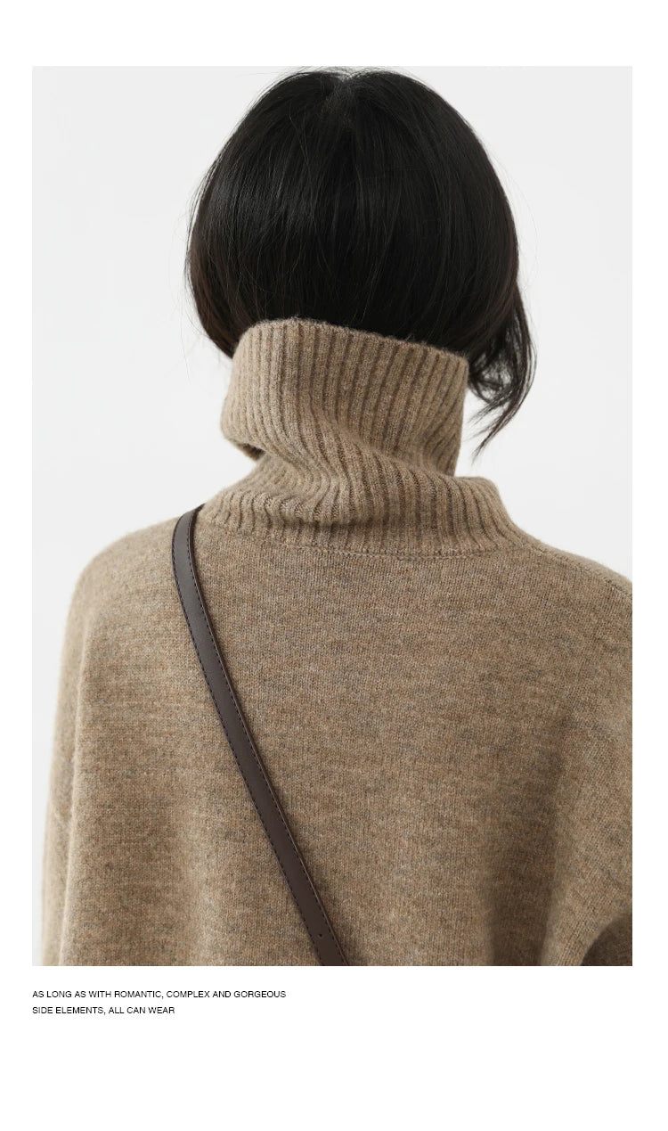 CHIC VEN Fashion Women's Loose Turtleneck Sweaters Warm Solid Pullover Knitwear Basic Female Jumpers Autumn Winter 2023