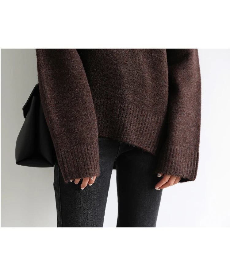 CHIC VEN Fashion Women's Loose Turtleneck Sweaters Warm Solid Pullover Knitwear Basic Female Jumpers Autumn Winter 2023