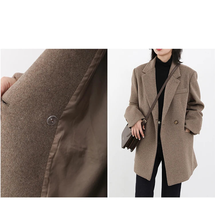 CHIC VEN Women Wool Blend Coat Solid Mid Long Woolen Blazer Thick Warm Blouse Women's Overcoat Office Lady Tops Autumn Winter