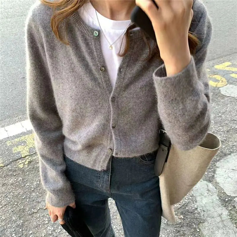 Cashmere Sweater Cardigan Women Single Breasted Long Sleeve Elegant Vintage Jumper Solid Wool Knitted Autumn Winter Outwear X452