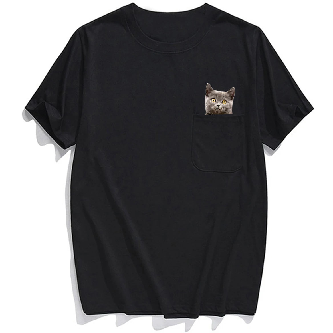 CLOOCL Animal T-Shirt Fashion Brand Summer Pocket Cat Stickers Printed T-shirt Men's Women Shirts Hip Hop Tops Funny Cotton Tees