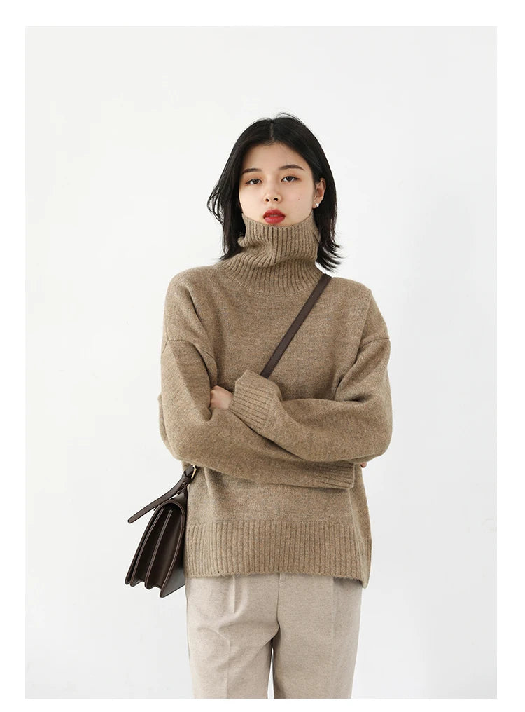 CHIC VEN Fashion Women's Loose Turtleneck Sweaters Warm Solid Pullover Knitwear Basic Female Jumpers Autumn Winter 2023