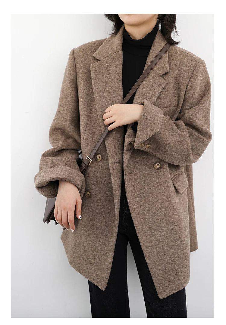 CHIC VEN Women Wool Blend Coat Solid Mid Long Woolen Blazer Thick Warm Blouse Women's Overcoat Office Lady Tops Autumn Winter