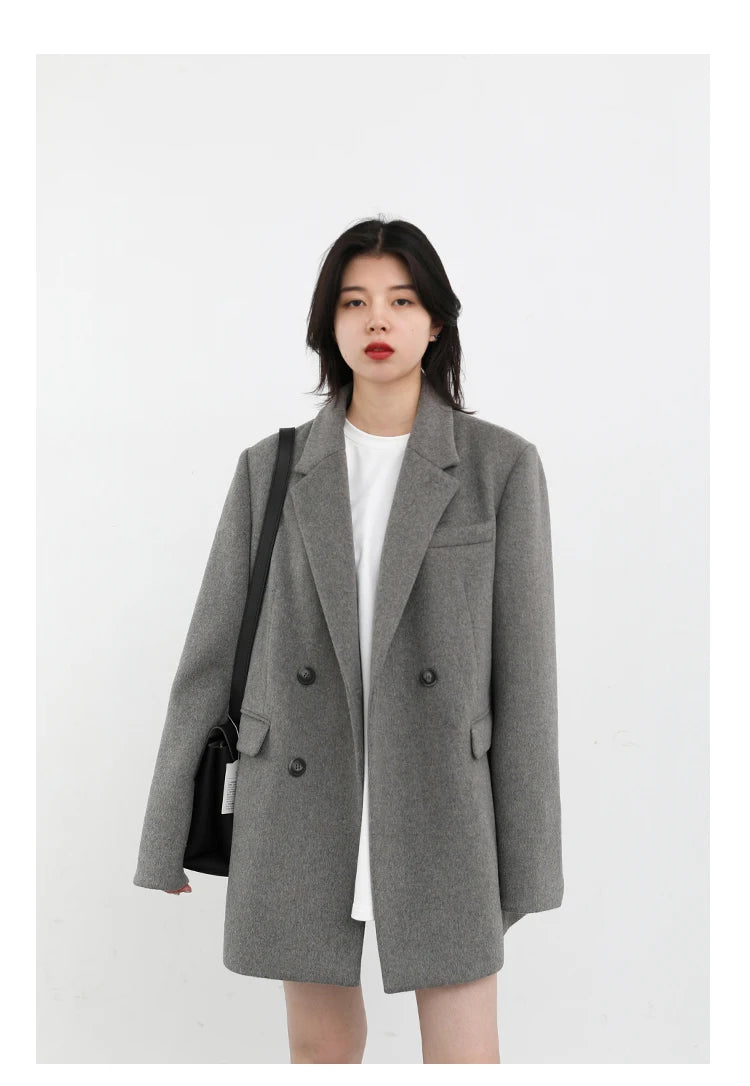 CHIC VEN Women Wool Blend Coat Solid Mid Long Woolen Blazer Thick Warm Blouse Women's Overcoat Office Lady Tops Autumn Winter