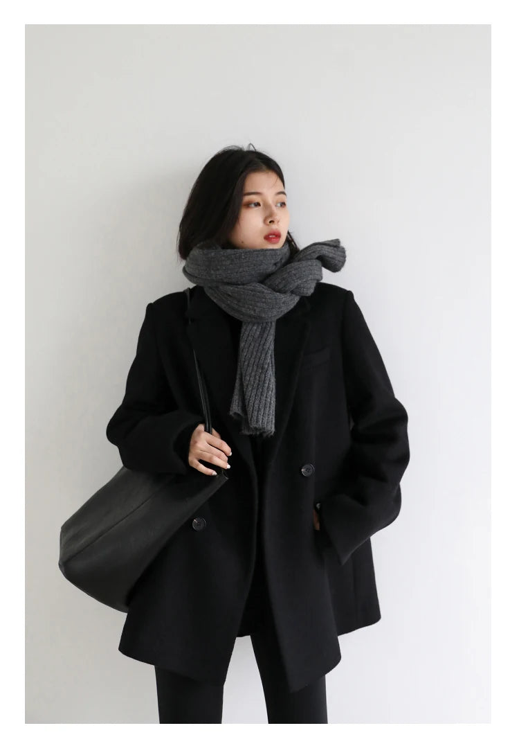 CHIC VEN Women Wool Blend Coat Solid Mid Long Woolen Blazer Thick Warm Blouse Women's Overcoat Office Lady Tops Autumn Winter