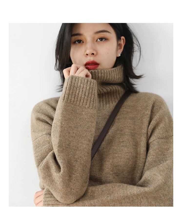 CHIC VEN Fashion Women's Loose Turtleneck Sweaters Warm Solid Pullover Knitwear Basic Female Jumpers Autumn Winter 2023