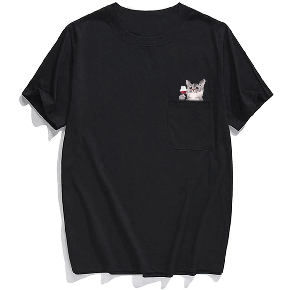 CLOOCL Animal T-Shirt Fashion Brand Summer Pocket Cat Stickers Printed T-shirt Men's Women Shirts Hip Hop Tops Funny Cotton Tees