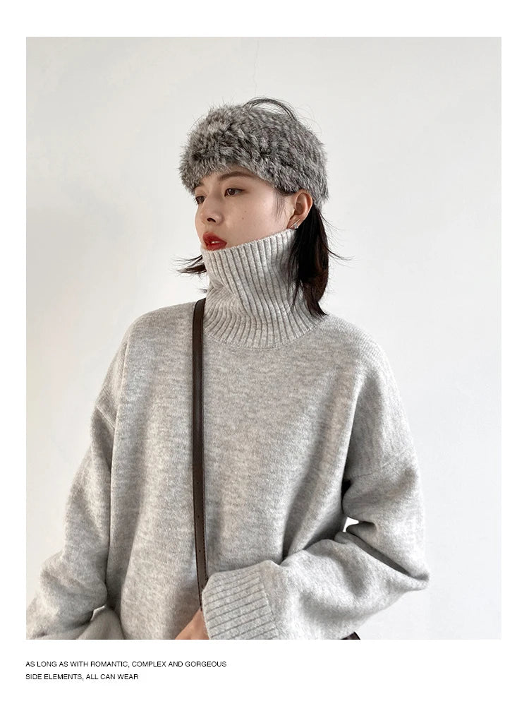 CHIC VEN Fashion Women's Loose Turtleneck Sweaters Warm Solid Pullover Knitwear Basic Female Jumpers Autumn Winter 2023