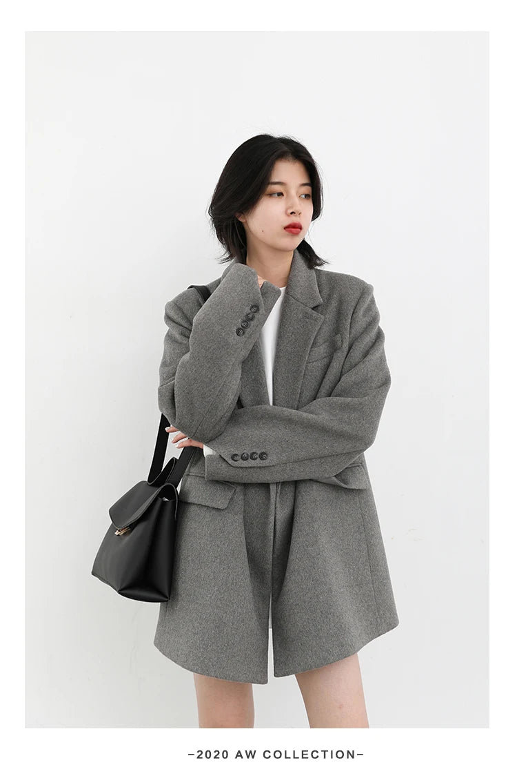 CHIC VEN Women Wool Blend Coat Solid Mid Long Woolen Blazer Thick Warm Blouse Women's Overcoat Office Lady Tops Autumn Winter