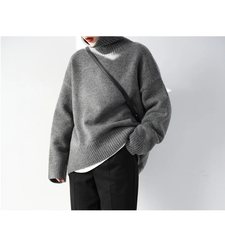 CHIC VEN Fashion Women's Loose Turtleneck Sweaters Warm Solid Pullover Knitwear Basic Female Jumpers Autumn Winter 2023