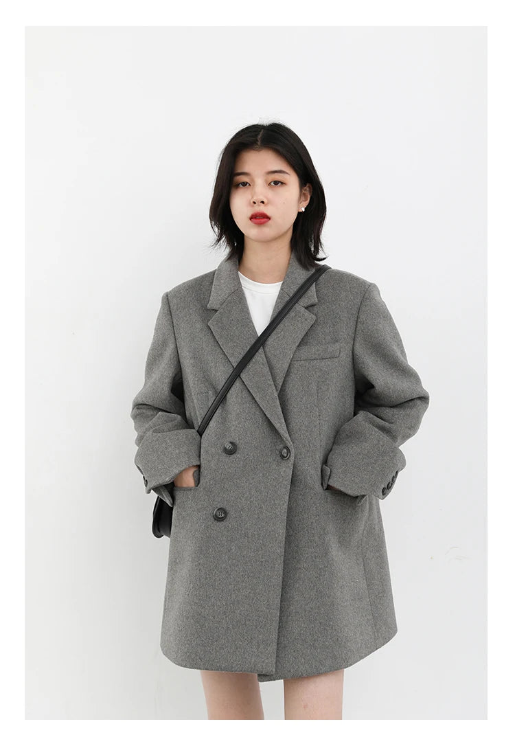 CHIC VEN Women Wool Blend Coat Solid Mid Long Woolen Blazer Thick Warm Blouse Women's Overcoat Office Lady Tops Autumn Winter