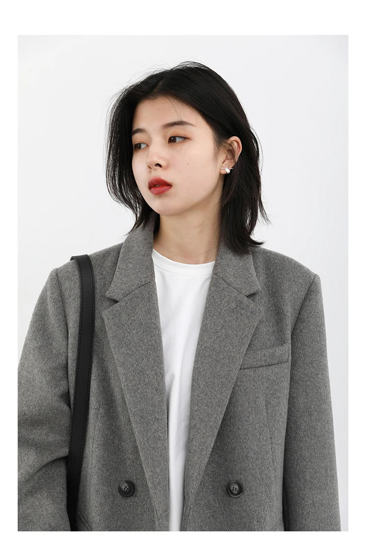 CHIC VEN Women Wool Blend Coat Solid Mid Long Woolen Blazer Thick Warm Blouse Women's Overcoat Office Lady Tops Autumn Winter