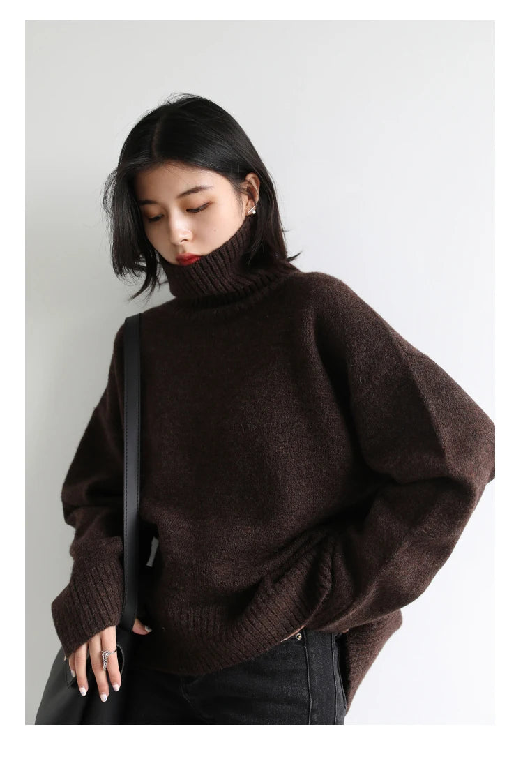 CHIC VEN Fashion Women's Loose Turtleneck Sweaters Warm Solid Pullover Knitwear Basic Female Jumpers Autumn Winter 2023