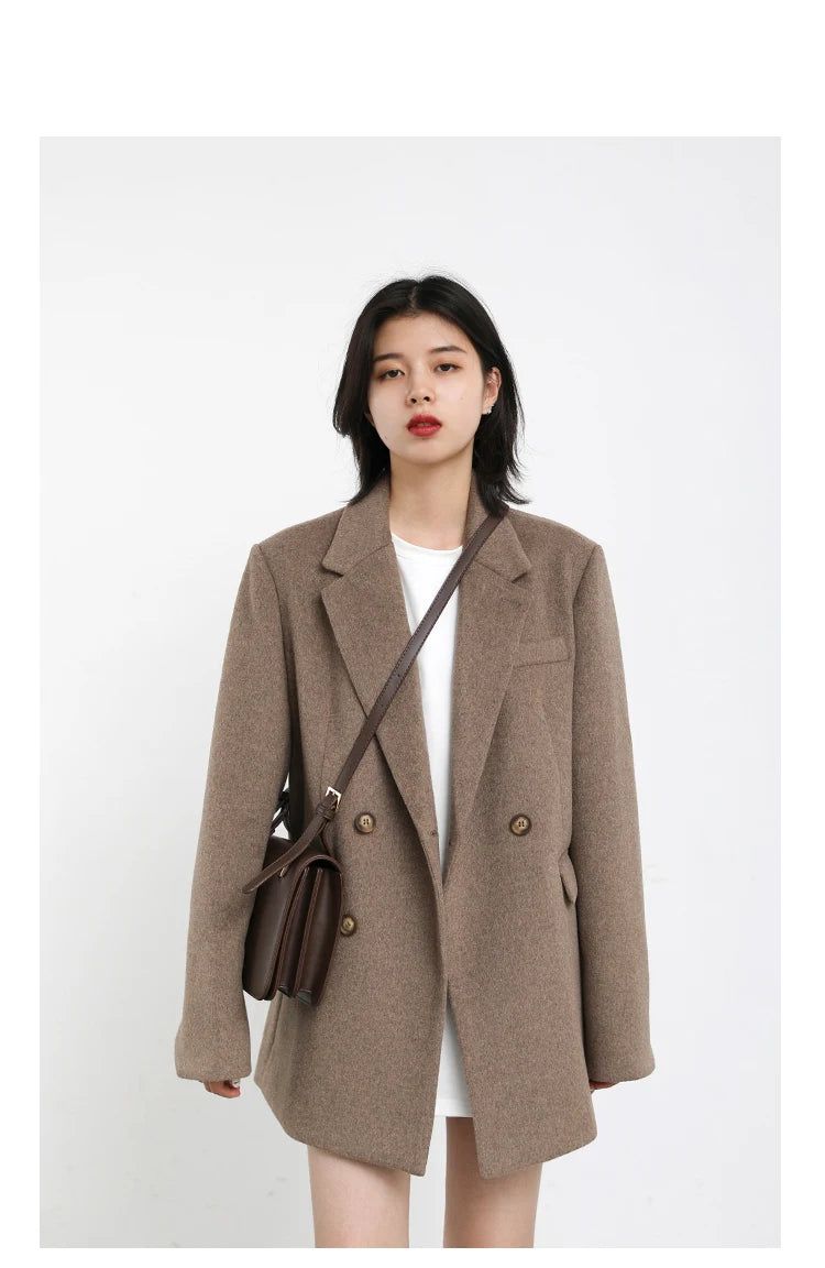 CHIC VEN Women Wool Blend Coat Solid Mid Long Woolen Blazer Thick Warm Blouse Women's Overcoat Office Lady Tops Autumn Winter