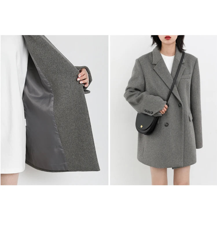 CHIC VEN Women Wool Blend Coat Solid Mid Long Woolen Blazer Thick Warm Blouse Women's Overcoat Office Lady Tops Autumn Winter