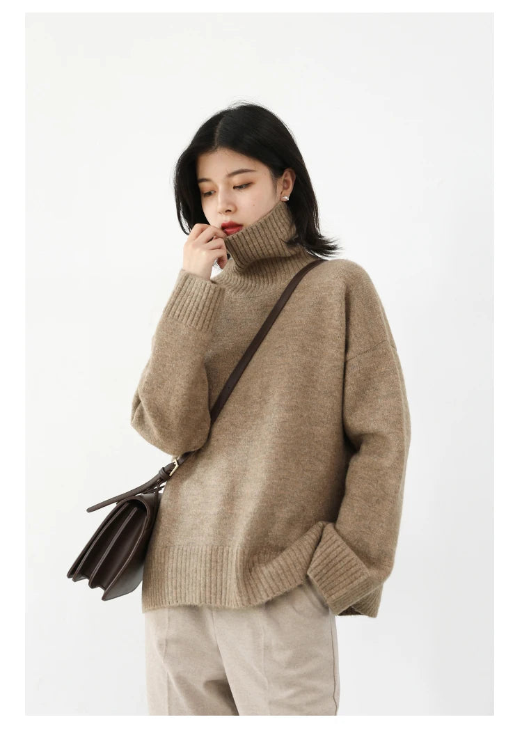 CHIC VEN Fashion Women's Loose Turtleneck Sweaters Warm Solid Pullover Knitwear Basic Female Jumpers Autumn Winter 2023