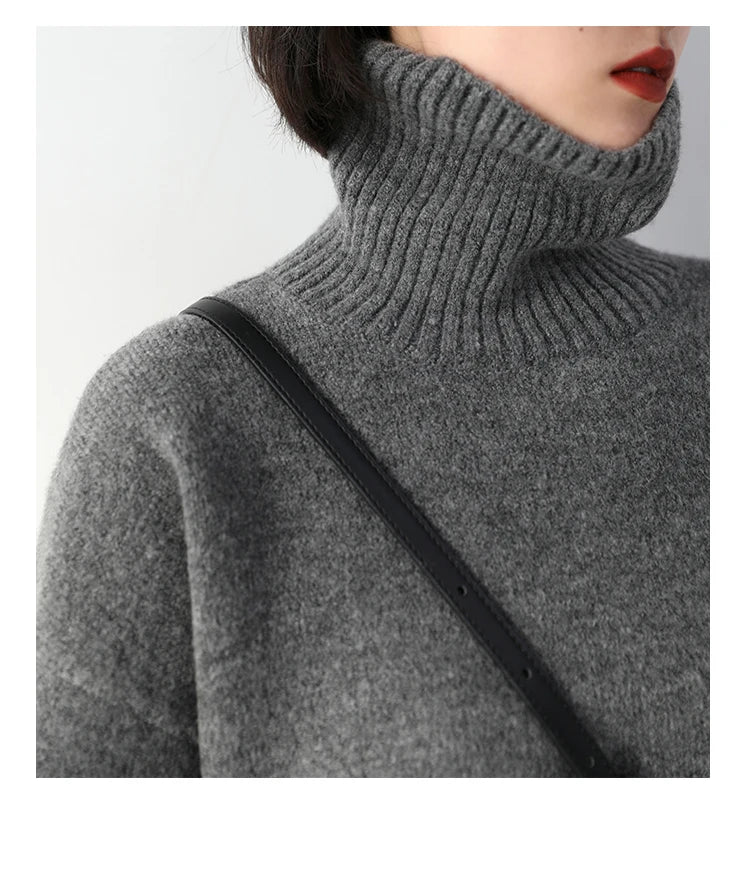 CHIC VEN Fashion Women's Loose Turtleneck Sweaters Warm Solid Pullover Knitwear Basic Female Jumpers Autumn Winter 2023