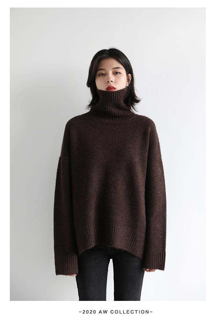 CHIC VEN Fashion Women's Loose Turtleneck Sweaters Warm Solid Pullover Knitwear Basic Female Jumpers Autumn Winter 2023