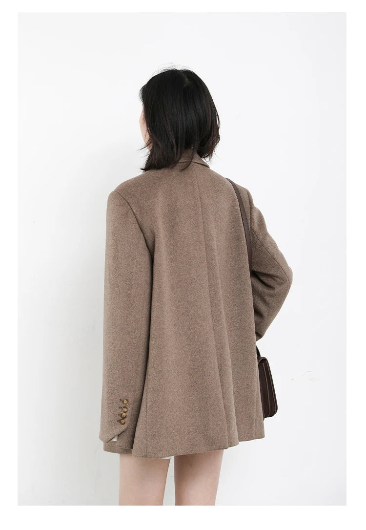 CHIC VEN Women Wool Blend Coat Solid Mid Long Woolen Blazer Thick Warm Blouse Women's Overcoat Office Lady Tops Autumn Winter