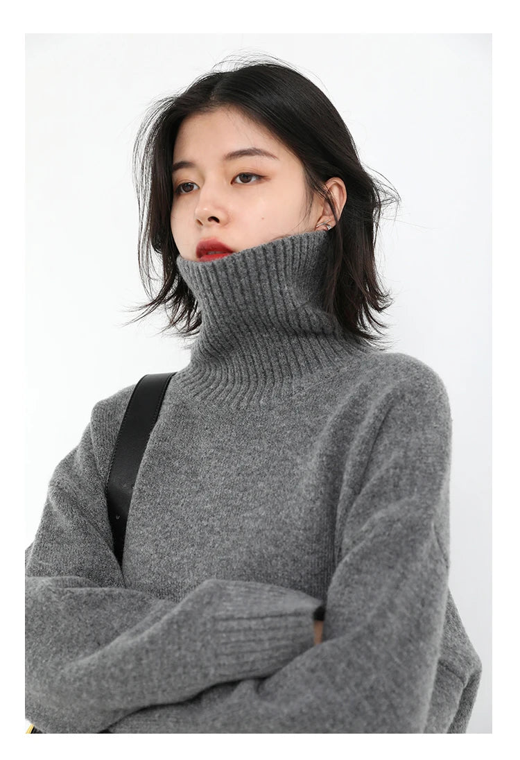 CHIC VEN Fashion Women's Loose Turtleneck Sweaters Warm Solid Pullover Knitwear Basic Female Jumpers Autumn Winter 2023