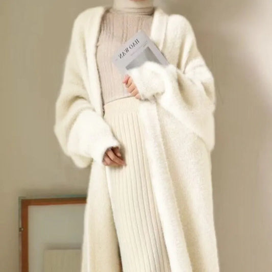 white Long Cardigan for women 2024 new winter clothes Knitted fluffy long sleeve Cashmere sweater coat korean style warm vintage