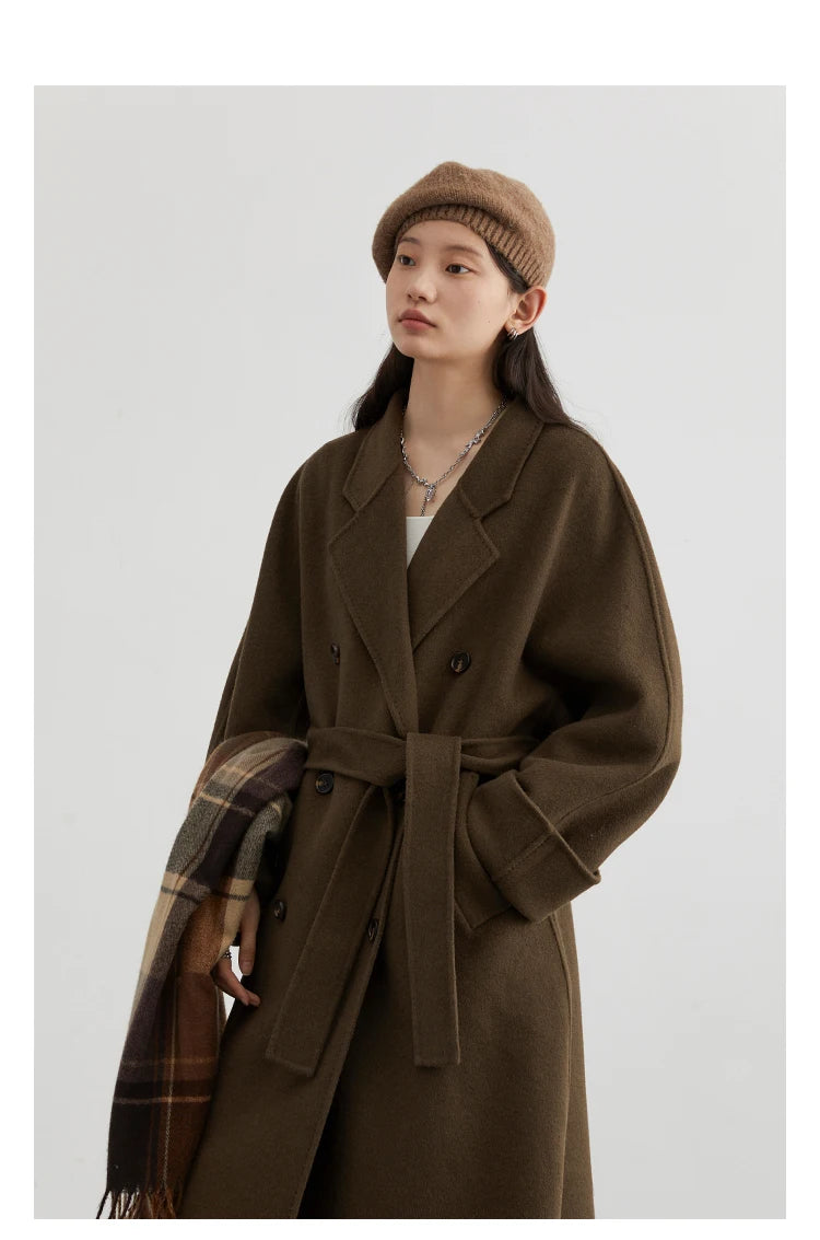 CHIC VEN Women Long Double-sided Woolen Coats Retro Loose Female Overcoat Double Breasted Ladies Windbreak Autumn Winter 2023