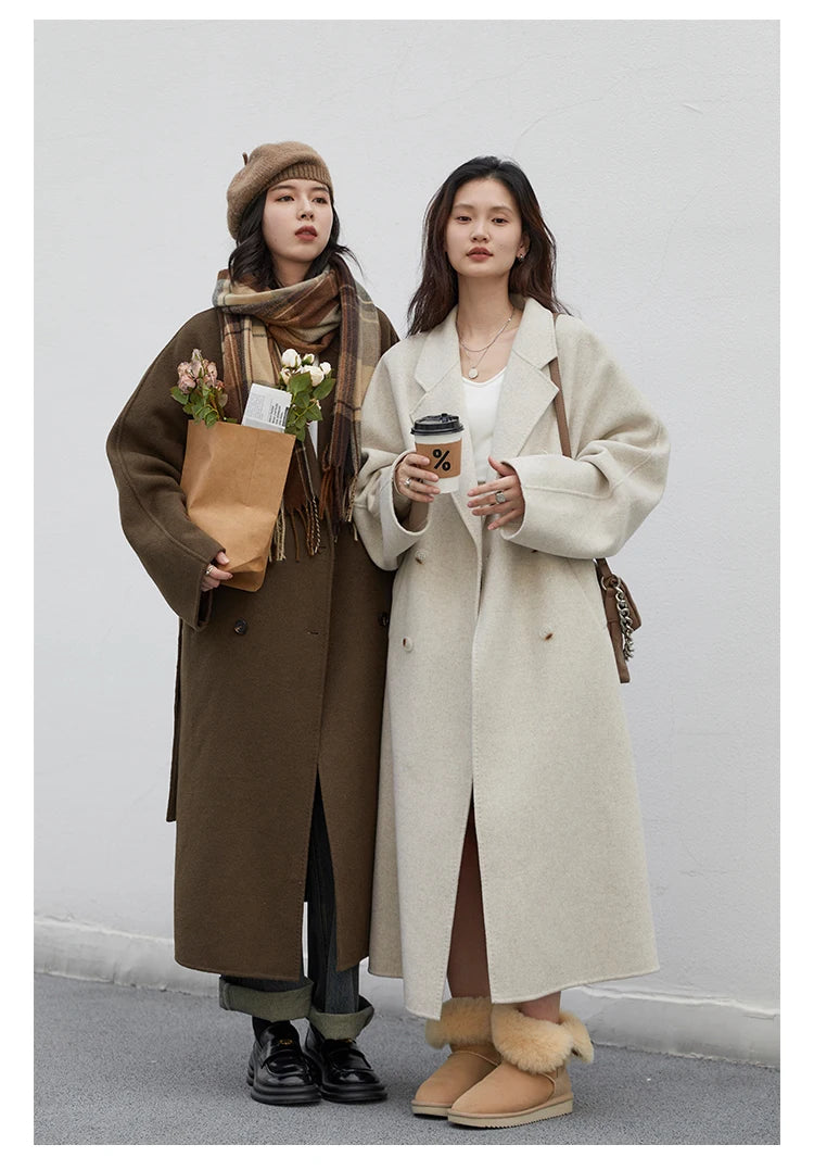 CHIC VEN Women Long Double-sided Woolen Coats Retro Loose Female Overcoat Double Breasted Ladies Windbreak Autumn Winter 2023