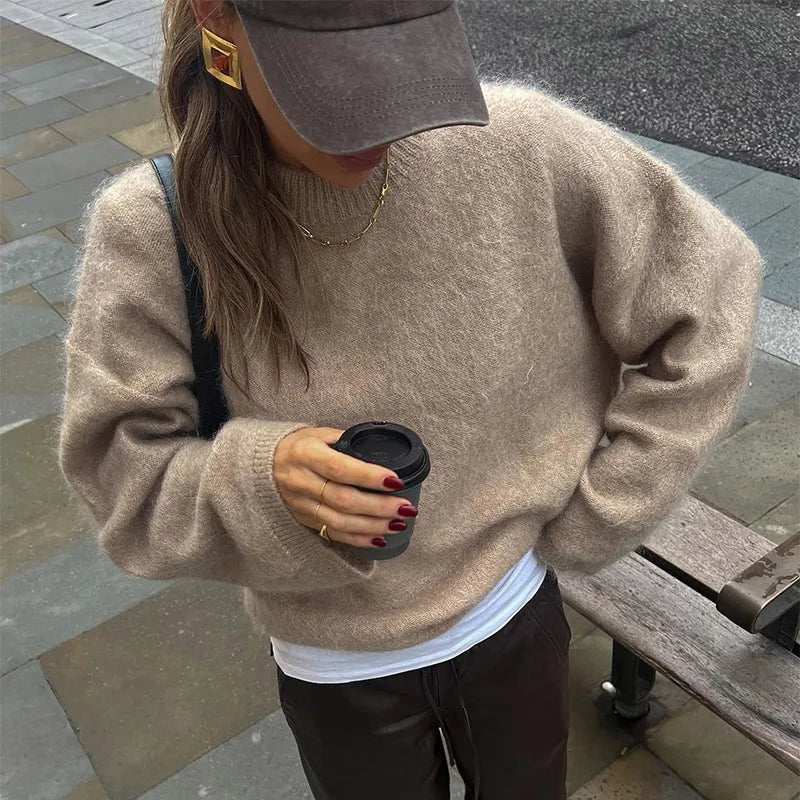 Vintage Red O-neck Sweater Pullover For Women Casual Long Sleeved Loose Knitwear 2024 New Autumn Female High Streetwear