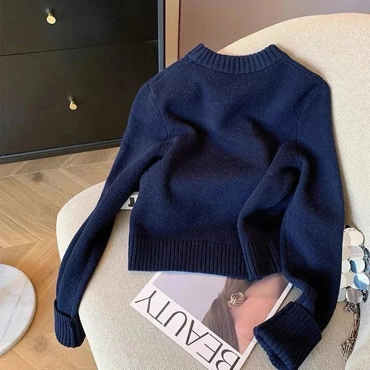 Letters Embroidery Pullover Sweater 2024 Spring Autumn Women Round Neck Long Sleeve Knitwear Jumper Female Casual Design Tops