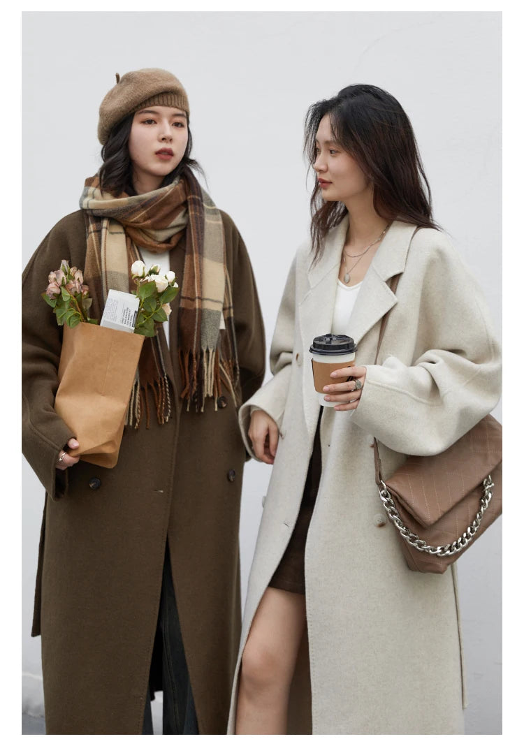 CHIC VEN Women Long Double-sided Woolen Coats Retro Loose Female Overcoat Double Breasted Ladies Windbreak Autumn Winter 2023